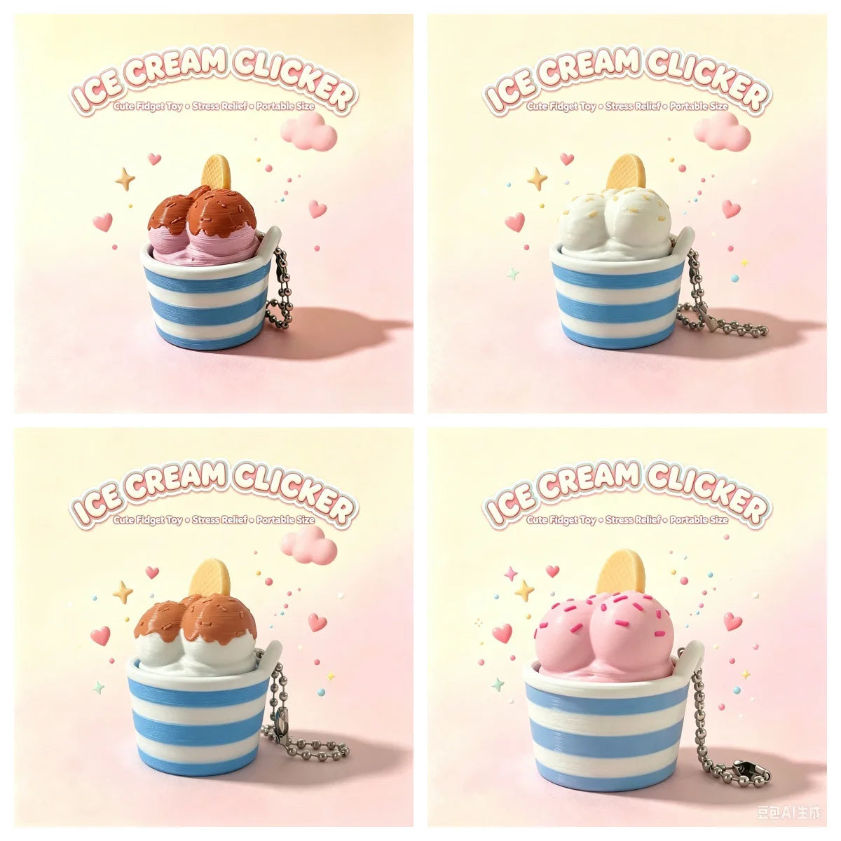 Ice Cream Cup Clicker Keychain