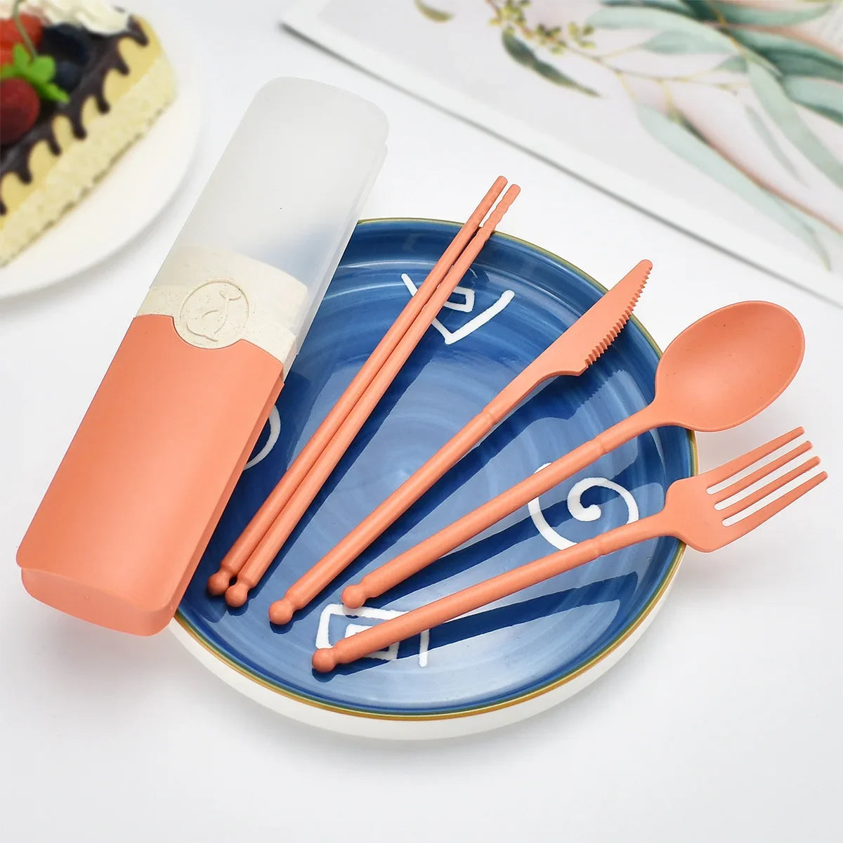 Wheat Straw Tableware Cutlery Set With Carrying Box