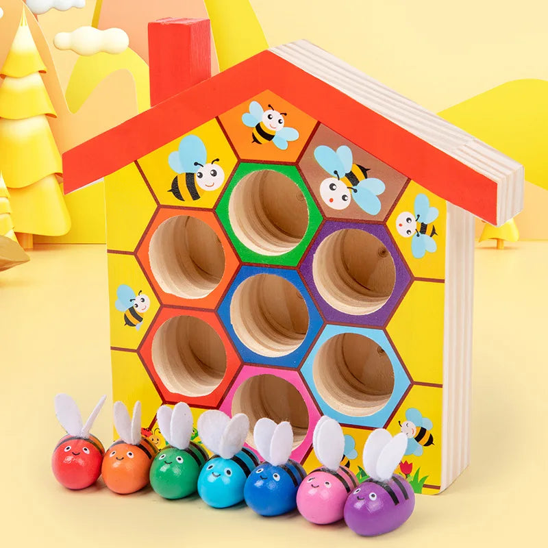 Wooden Bee House Bee to Hive Matching Game,