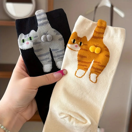 Funny Cat Black/White Mid-Tube Socks