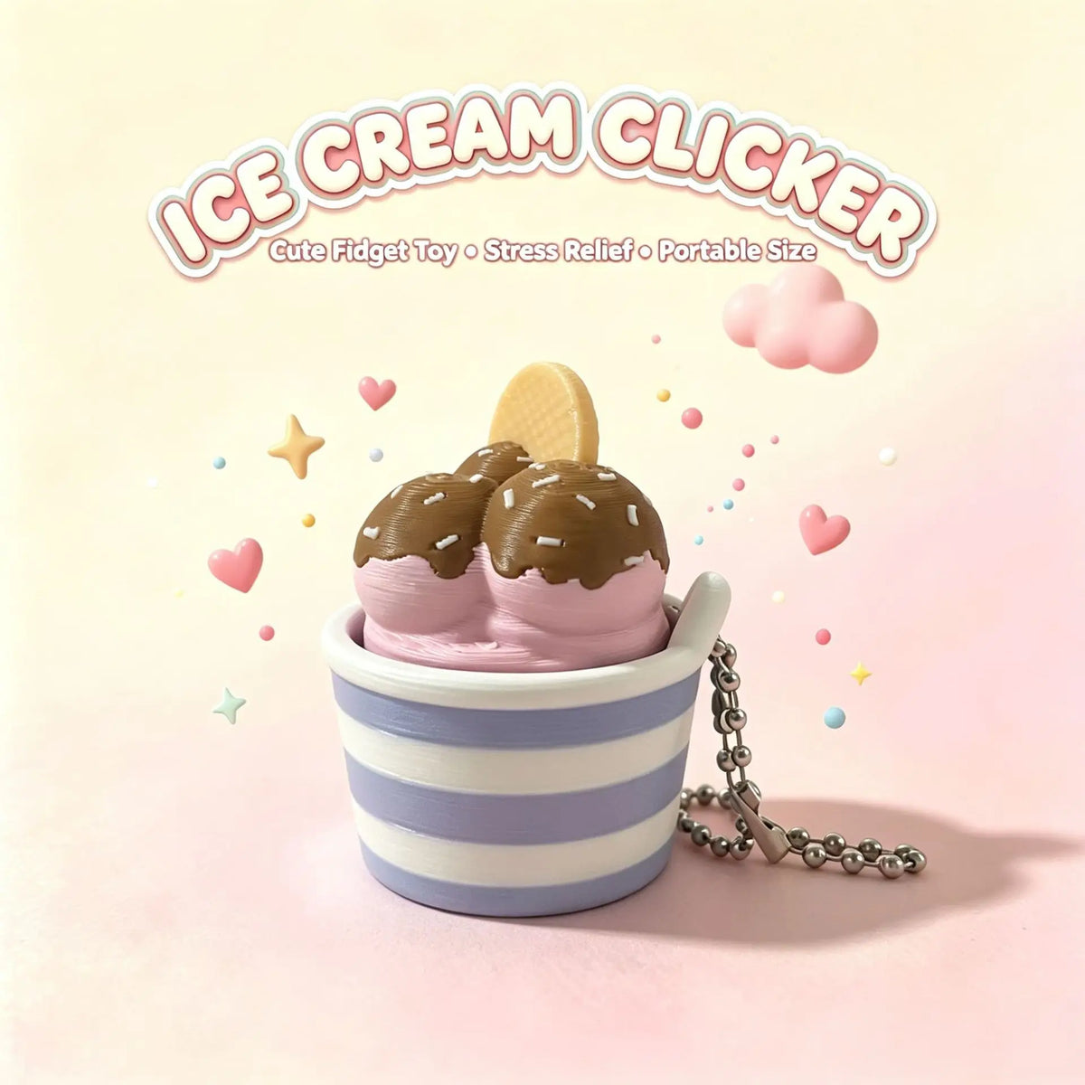 Ice Cream Cup Clicker Keychain