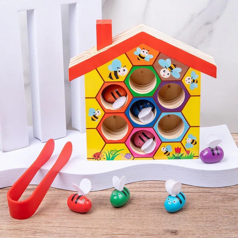 Wooden Bee House Bee to Hive Matching Game,