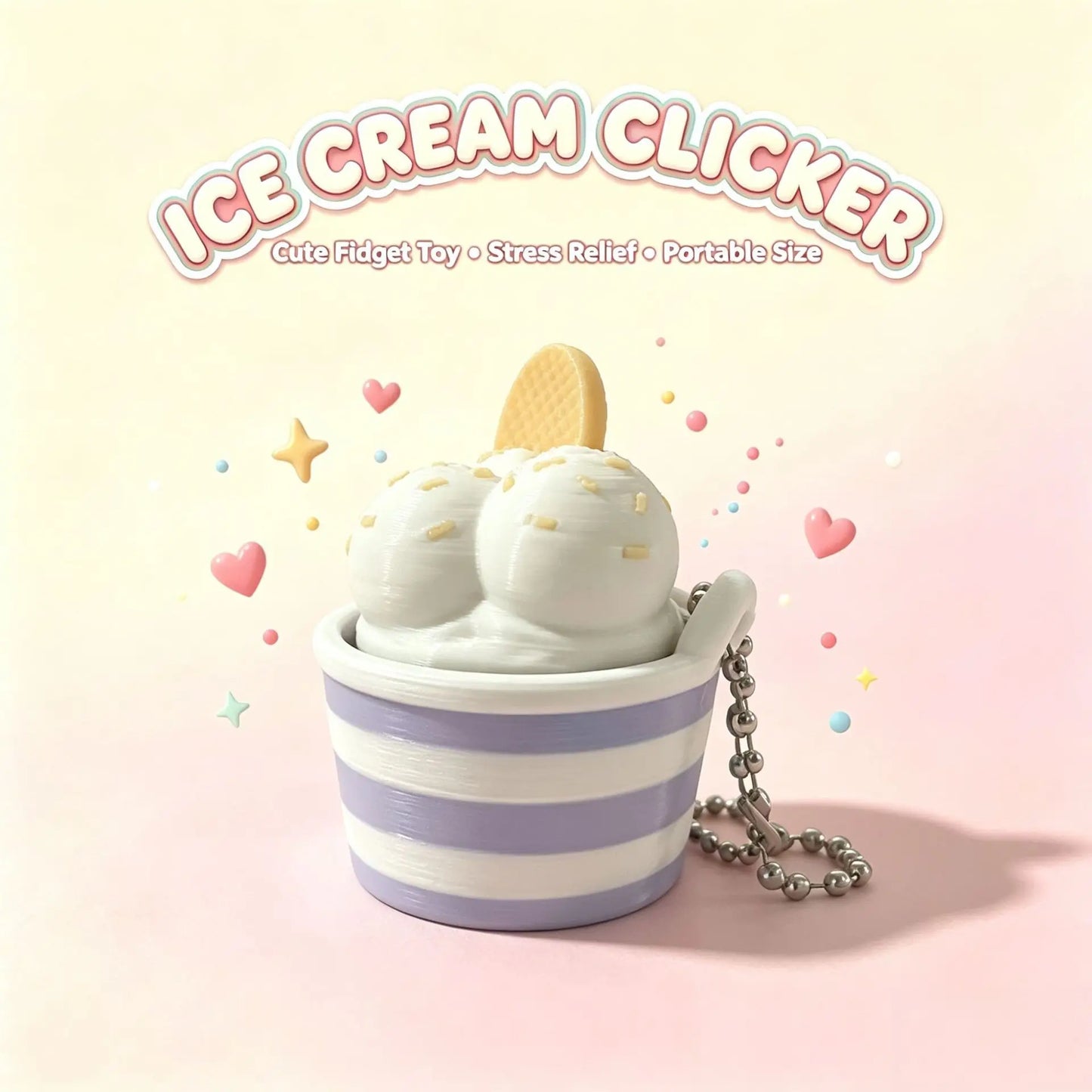 Ice Cream Cup Clicker Keychain