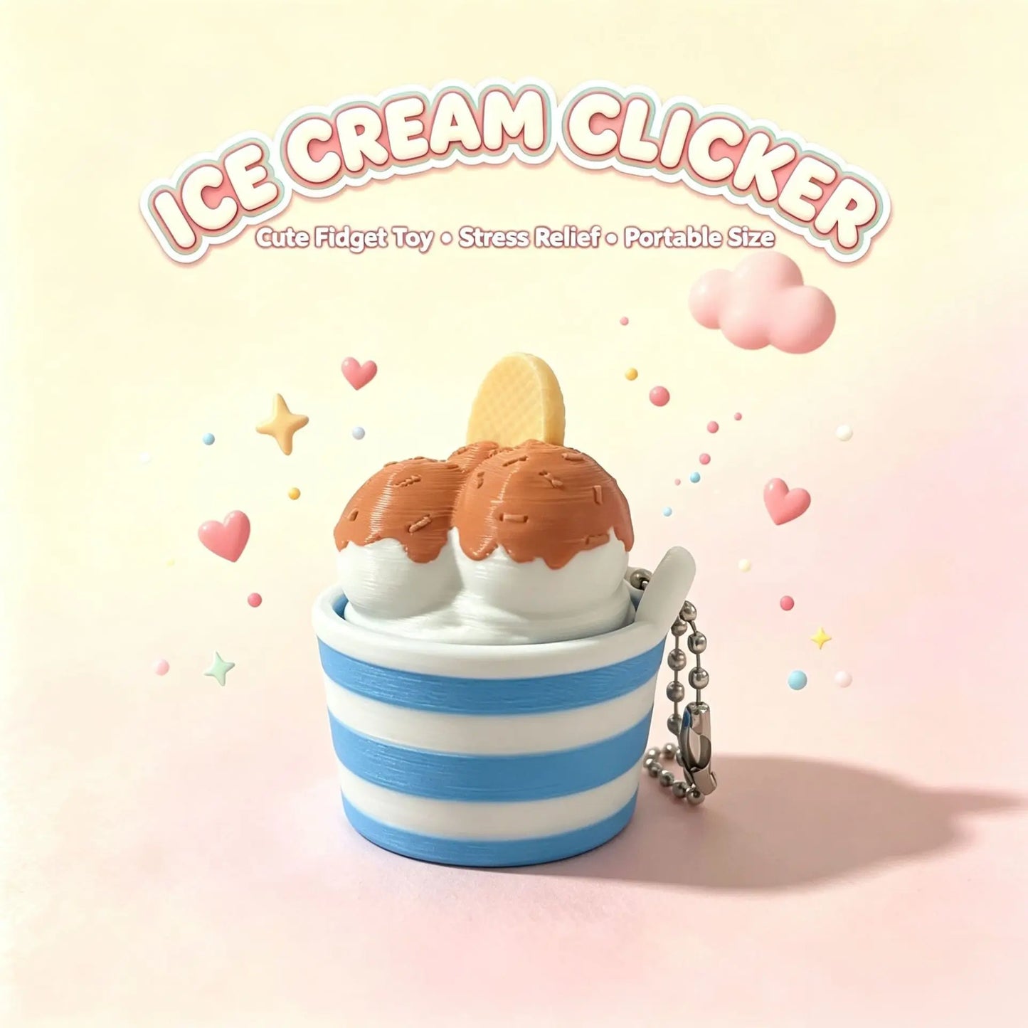 Ice Cream Cup Clicker Keychain