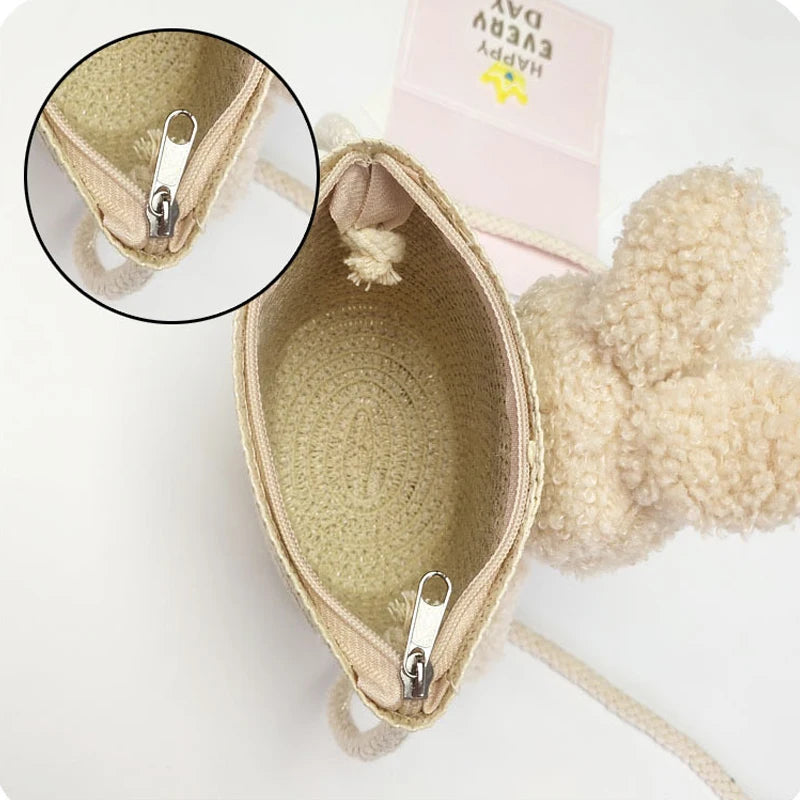 Straw Weaved Cute Mini rabbit Messenger Bag