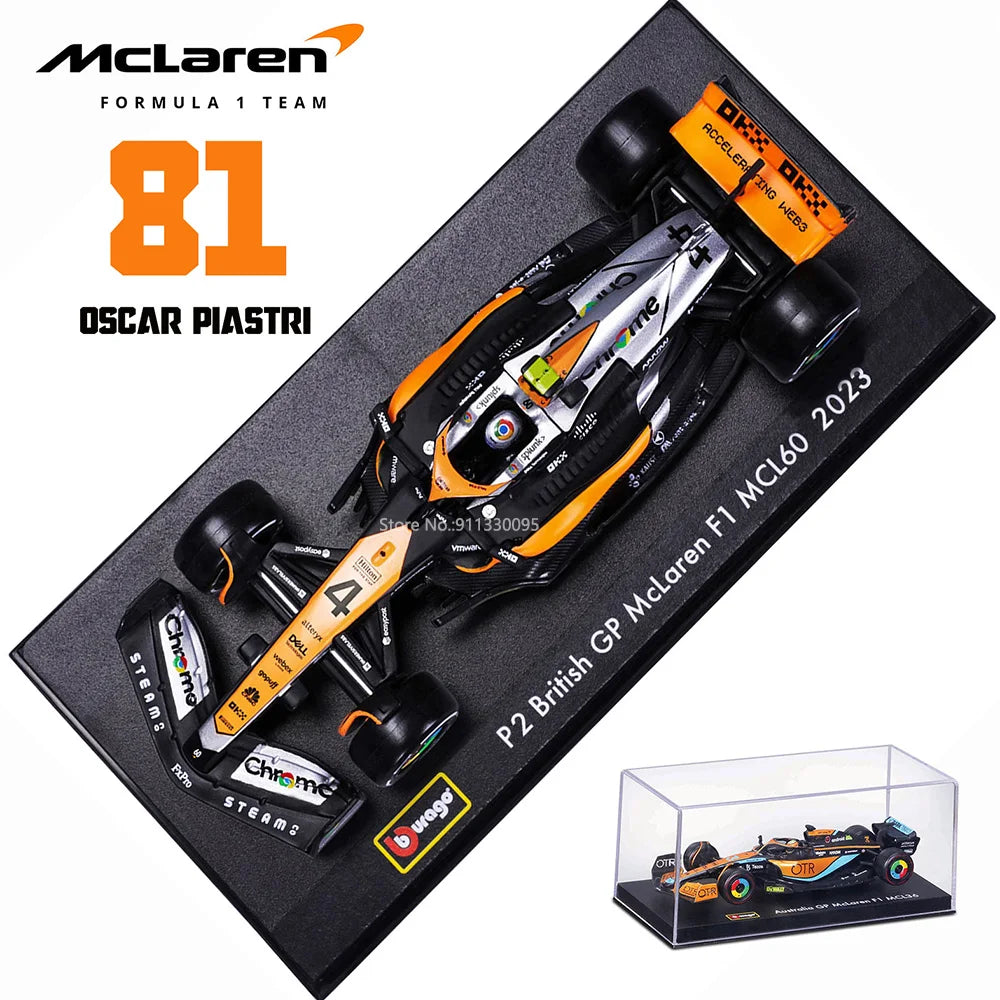 Bburago 1:43 MCL60 2023 4# Lando Norris P2 British GP Mclaren F1 #81 Oscar Piastri Car Die Cast Car Model Competition vehicles