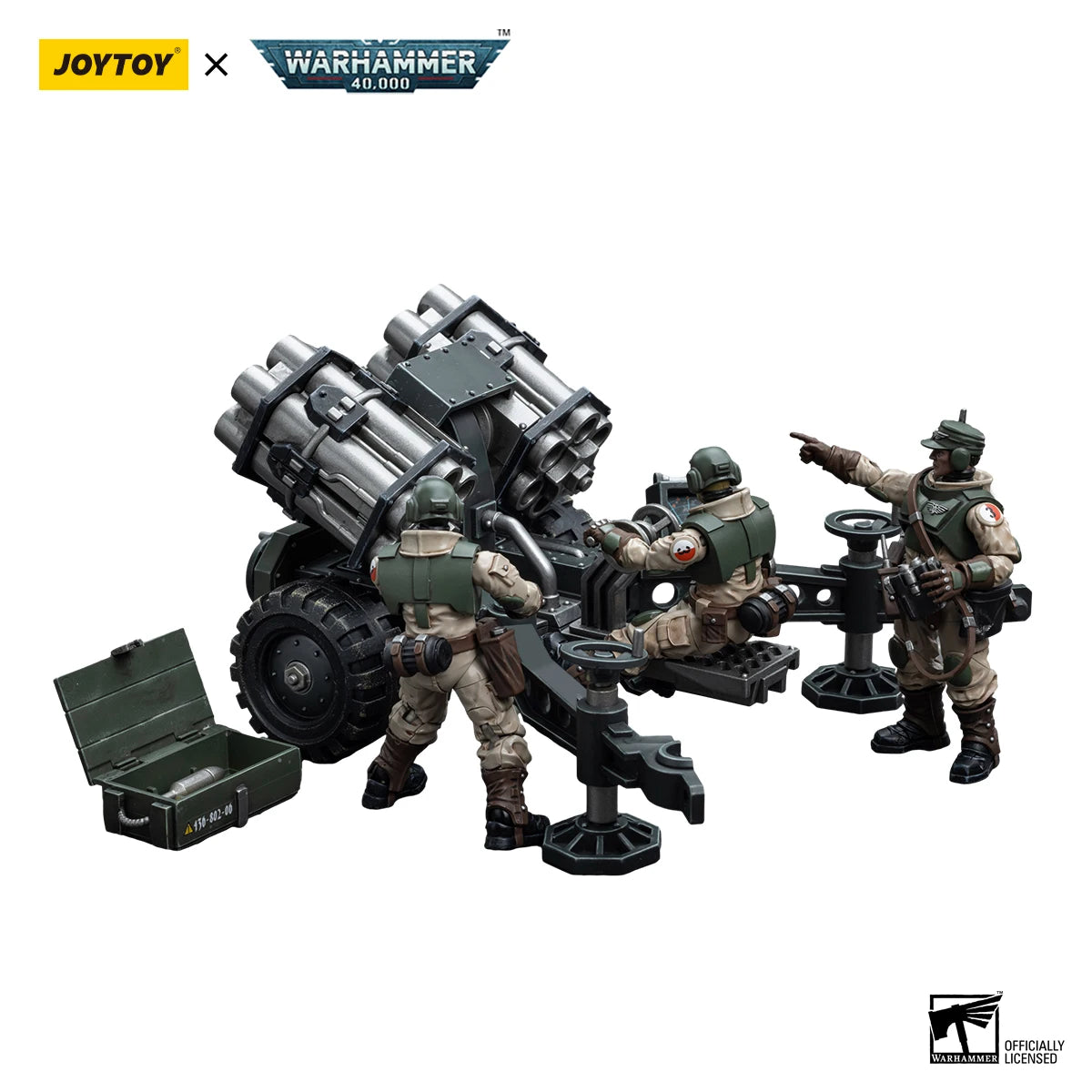 JOYTOY Warhammer 40k 1/18 Action Figures Anime Astra Militarum Ordnance Team with Malleus Rocket Launcher Soldier Model Toys
