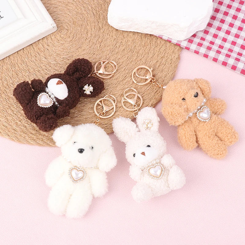 Kawaii Plush Rabbit Puppy Keychain Stuffed Animal Keyring Cartoon Plushies Doll Cute Bags Pendant For Girl Gifts