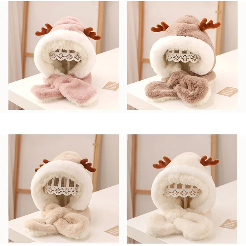 Winter Baby Ultra Soft Hat Scarf One-Piece Faux Fur 6-30M