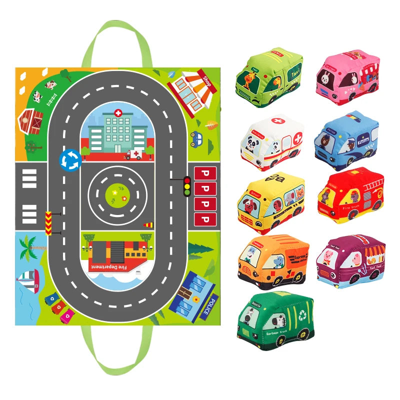 Soft Car Toy Set with Play Mat and 9pcs Vehicle