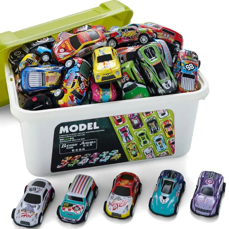 Mini Diecast Car Model Set with Storage Box