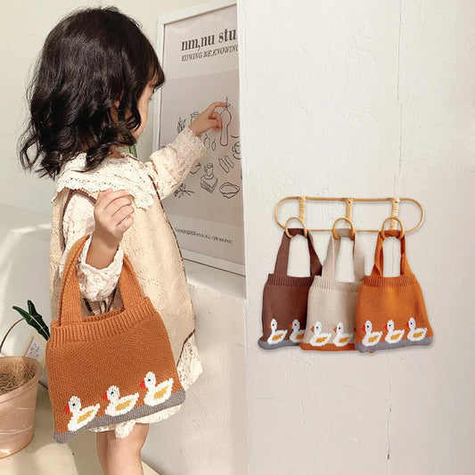 Cartoon Kids Knitted Autumn Winter Handbags