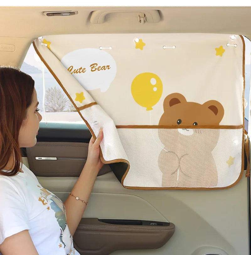 Bunny Bear Car Sunshade Cover with Pockets 50*70cm