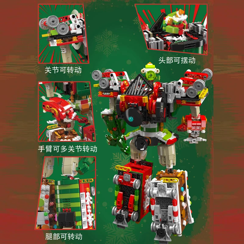 Mould King 12028 Building Block MOC 2 in 1 Changing Robot and Winter Holiday Train