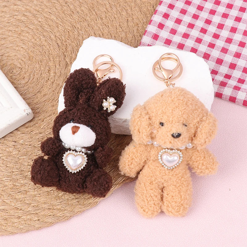 Kawaii Plush Rabbit Puppy Keychain Stuffed Animal Keyring Cartoon Plushies Doll Cute Bags Pendant For Girl Gifts