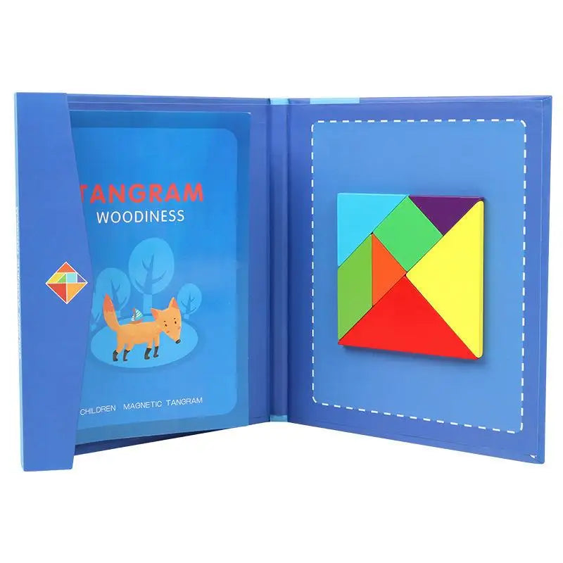 Montessori Learning Wooden Jigsaw Magnetic Tangram Puzzle Book