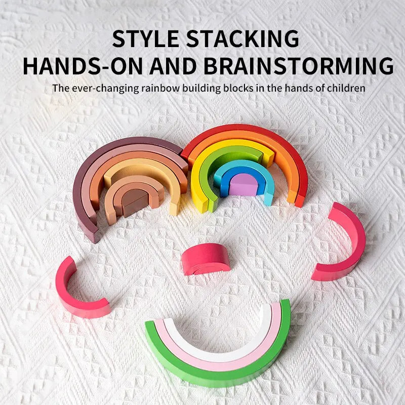 Rainbow Wooden Stacking Building Blocks