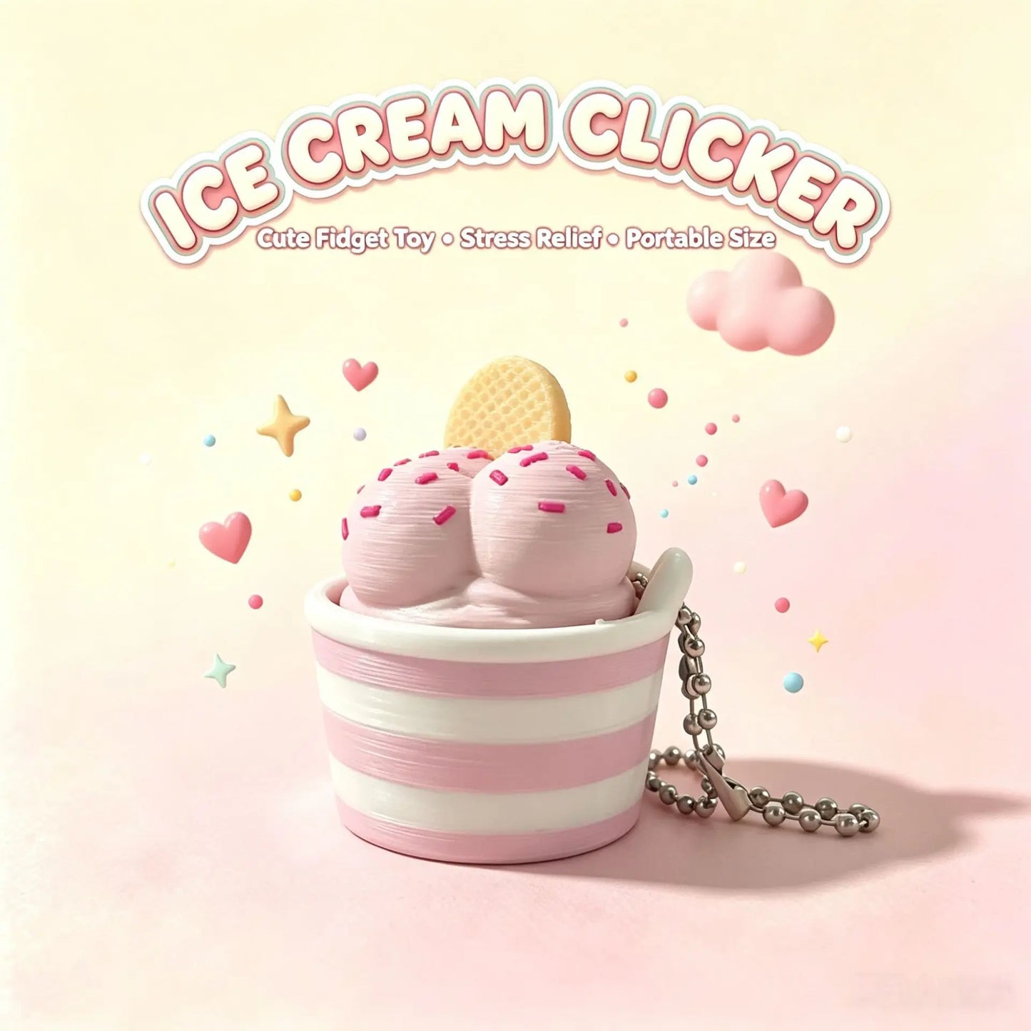 Ice Cream Cup Clicker Keychain