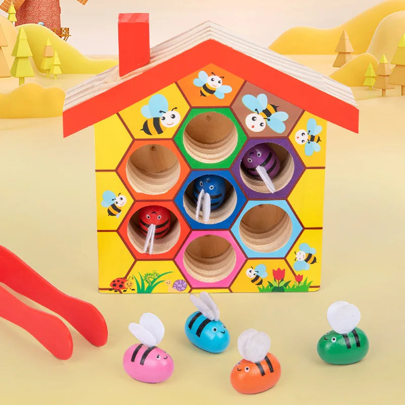 Wooden Bee House Bee to Hive Matching Game,