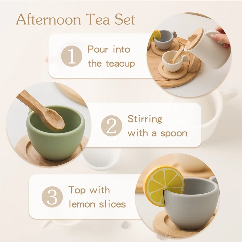 Wooden BPA Free Silicone Toy Teapot Teacup