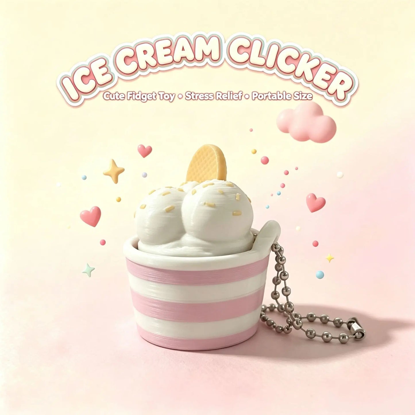 Ice Cream Cup Clicker Keychain