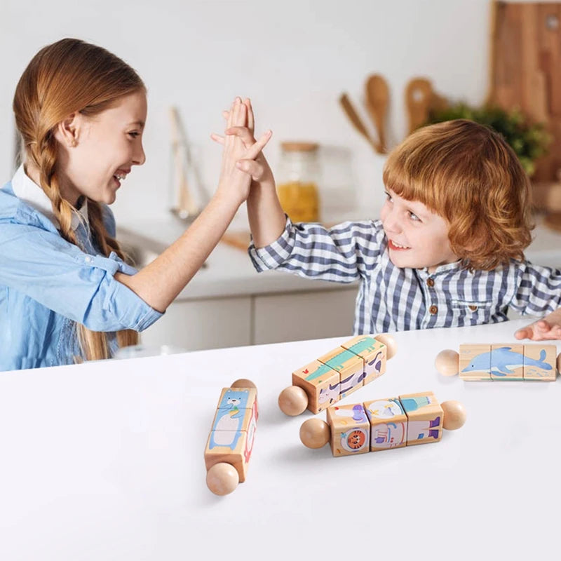 Wooden Baby Rattles Rotating Animal