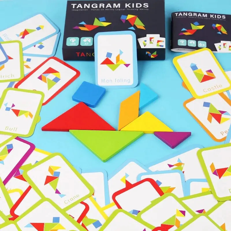 60-Piece Wooden Tangram Jigsaw Board Game