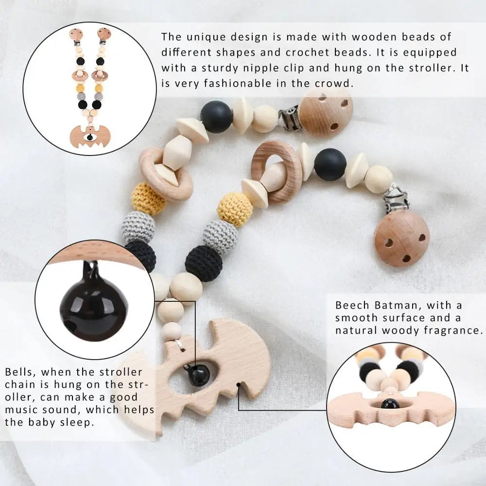 Baby Rattles Wood Crochet Beads Bracelet Pram Clip