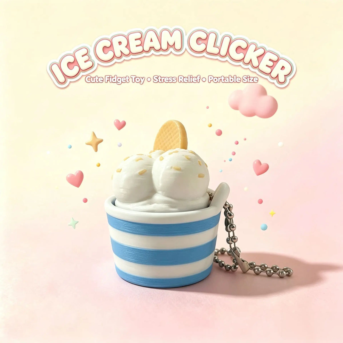 Ice Cream Cup Clicker Keychain
