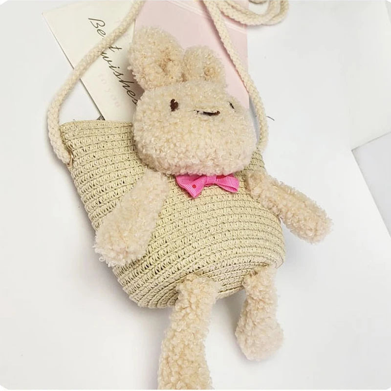 Straw Weaved Cute Mini rabbit Messenger Bag