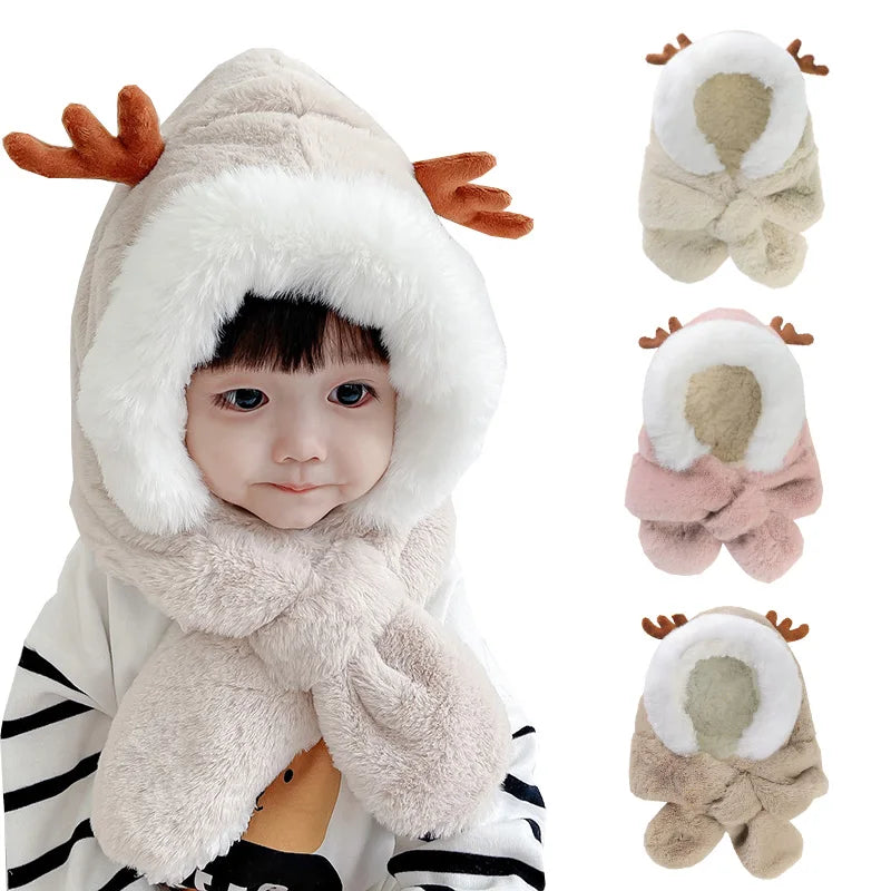 Winter Baby Ultra Soft Hat Scarf One-Piece Faux Fur 6-30M