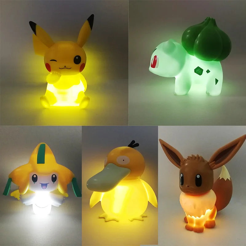 Genuine Pokemon elf Night Light Figure Pikachu Eevee Psyduck Bulbasaur Jirachi Bedside Lamp Bedrooms Children Toys Christmas Gif