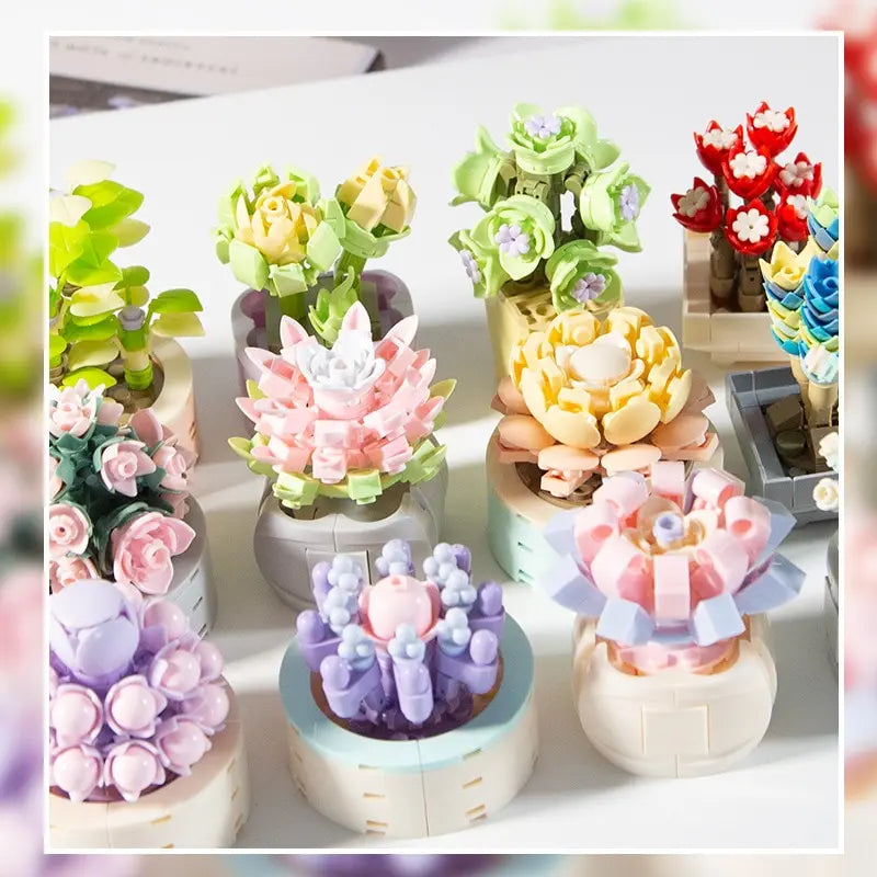 Flower Building Blocks Toys Succulent Potted DIY Plants