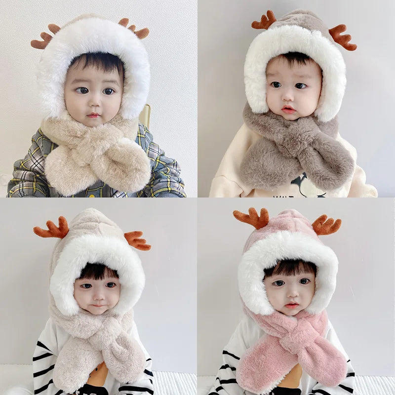 Winter Baby Ultra Soft Hat Scarf One-Piece Faux Fur 6-30M