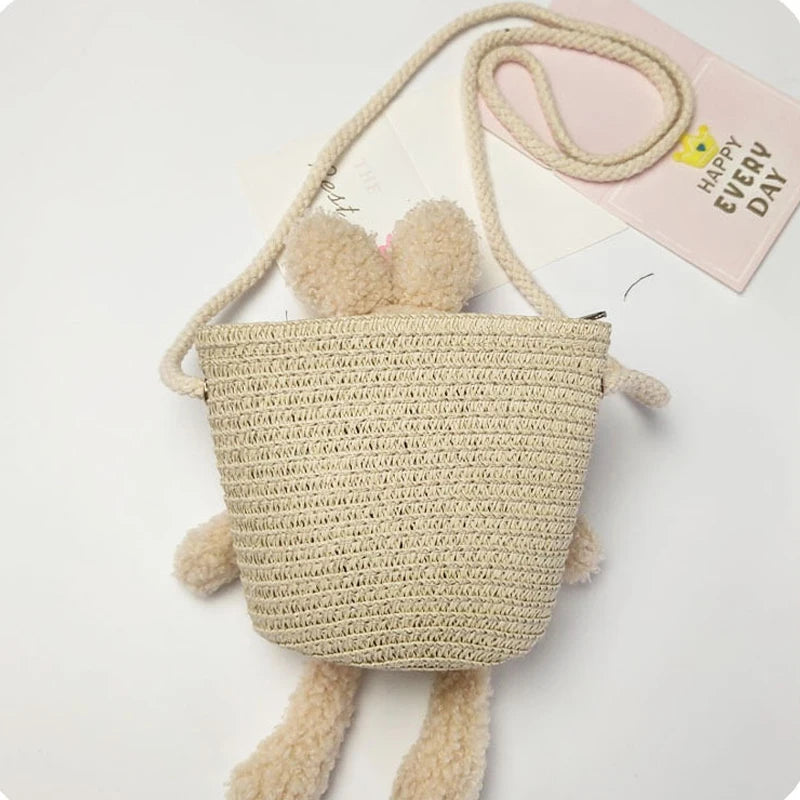 Straw Weaved Cute Mini rabbit Messenger Bag