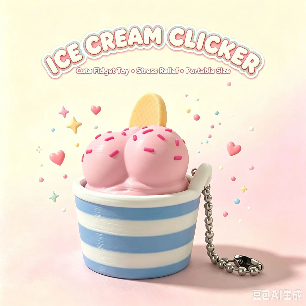 Ice Cream Cup Clicker Keychain