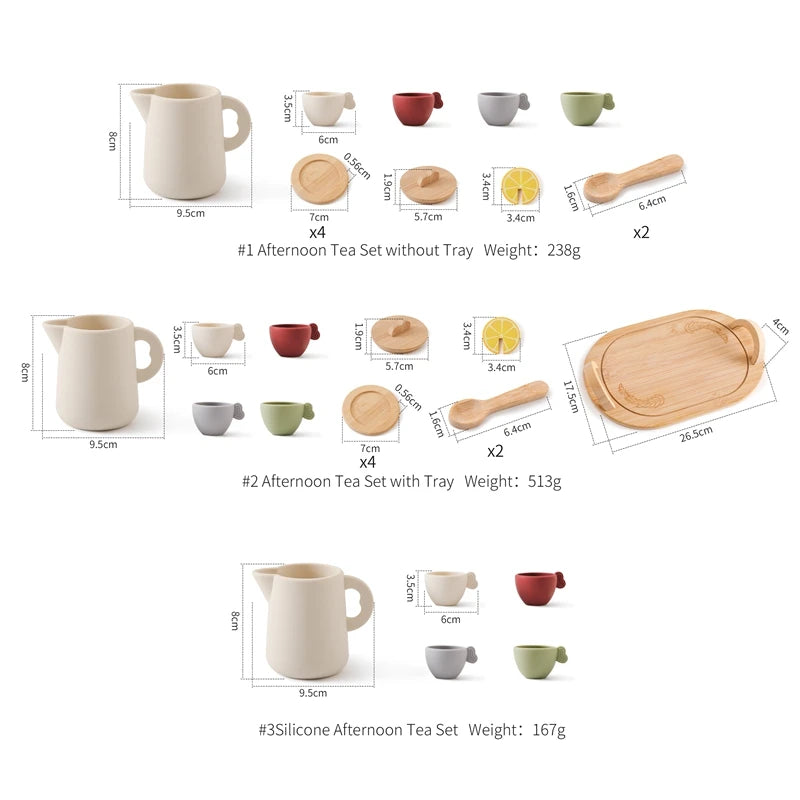 Wooden BPA Free Silicone Toy Teapot Teacup