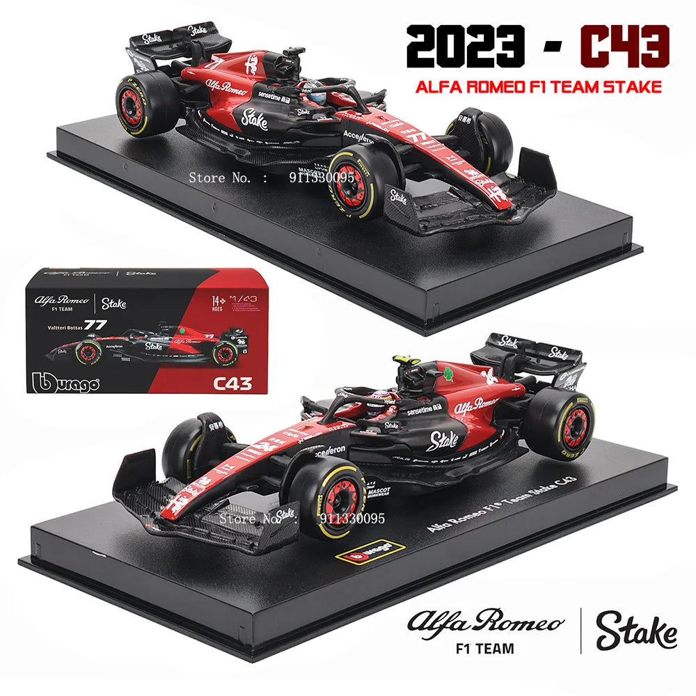 Bburago 1:43 F1 2023 24# Zhou Guanyu Alfa Romeo F1 Team Stake C43  77# Valtteri Bottas Alloy Car Die Cast