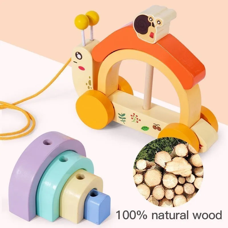 Wooden Rainbow Snail Toy