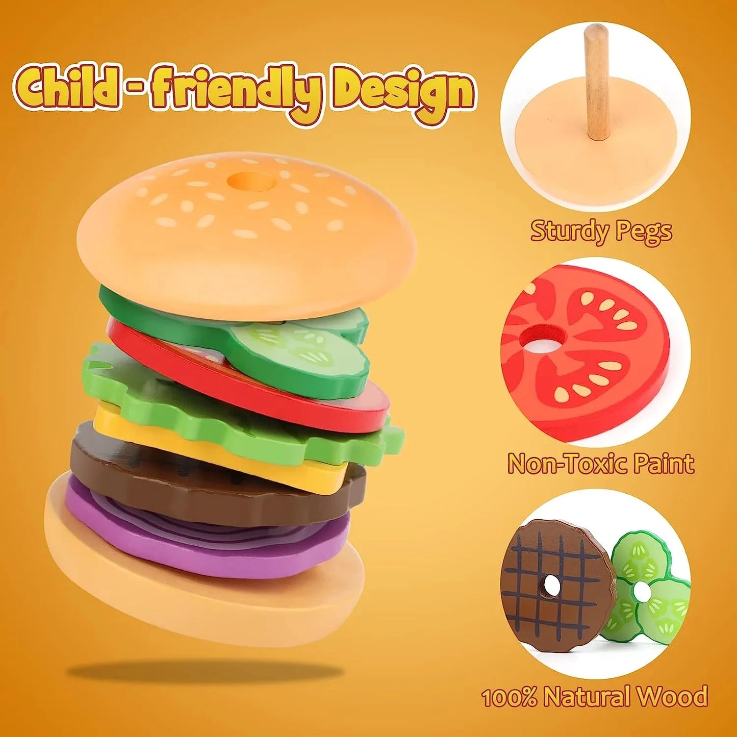 Wooden Hamburger Stacking Toys