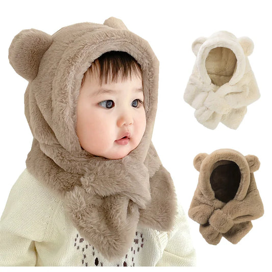 Winter Baby Hat Scarf One-Piece Ultra Soft Faux Fur