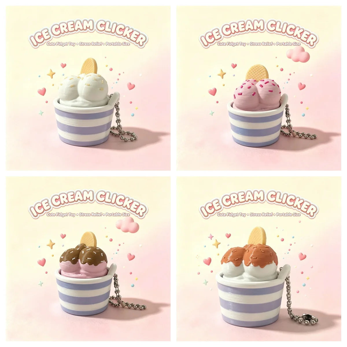 Ice Cream Cup Clicker Keychain