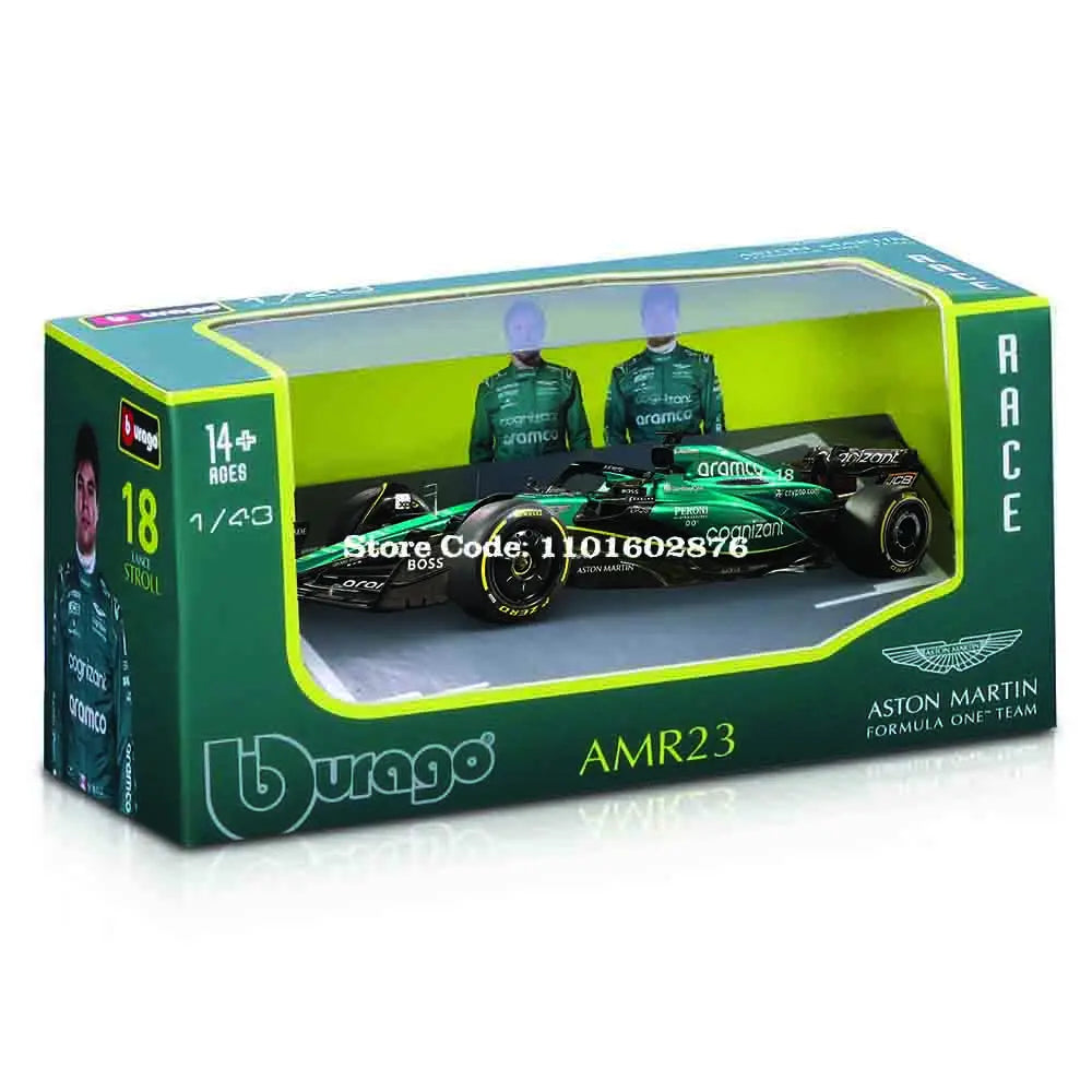 Bburago 1:43 F1 Aston Martin Aramco F1 Team AMR23 2023 #14 Alonso #18 Stroll Alloy Car Die Cast