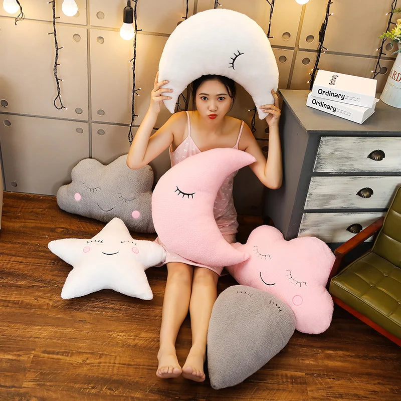 Smiling Cloud Moon Star Pillow