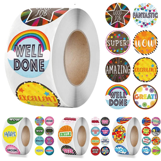 100-500pcs Cute Reward Stickers Roll with Word Motivational