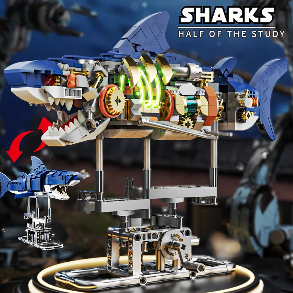 Shark Building Blocks Set with Display Stand and Lights