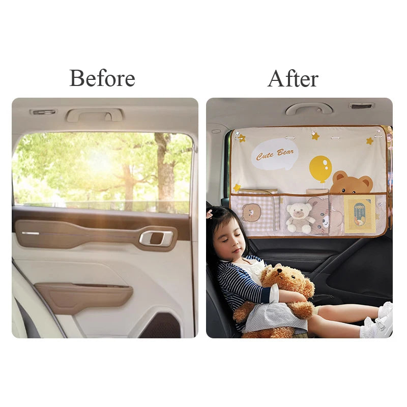 Bunny Bear Car Sunshade Cover with Pockets 50*70cm