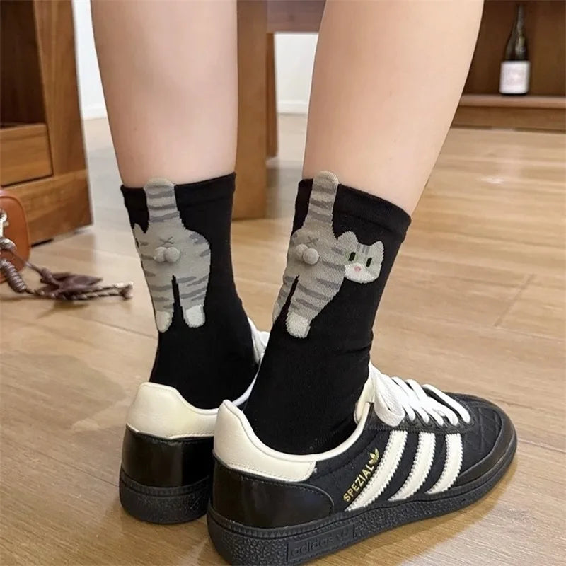 Funny Cat Black/White Mid-Tube Socks