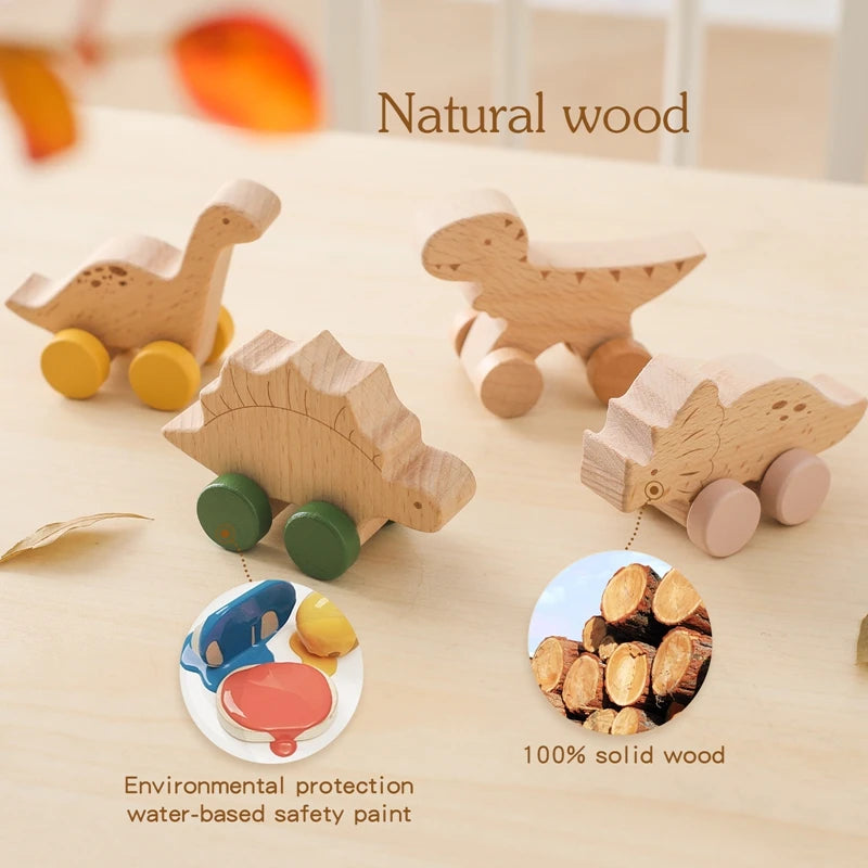 Baby Toy Beech Wood Block Cartoon Dinosaur Car