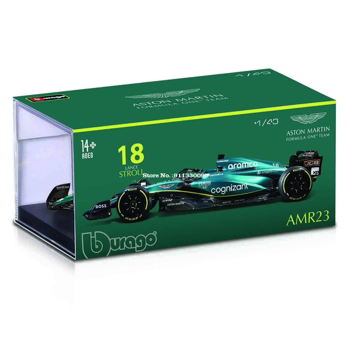 Bburago 1:43 F1 Aston Martin Aramco F1 Team AMR23 2023 #14 Alonso #18 Stroll Alloy Car Die Cast Model